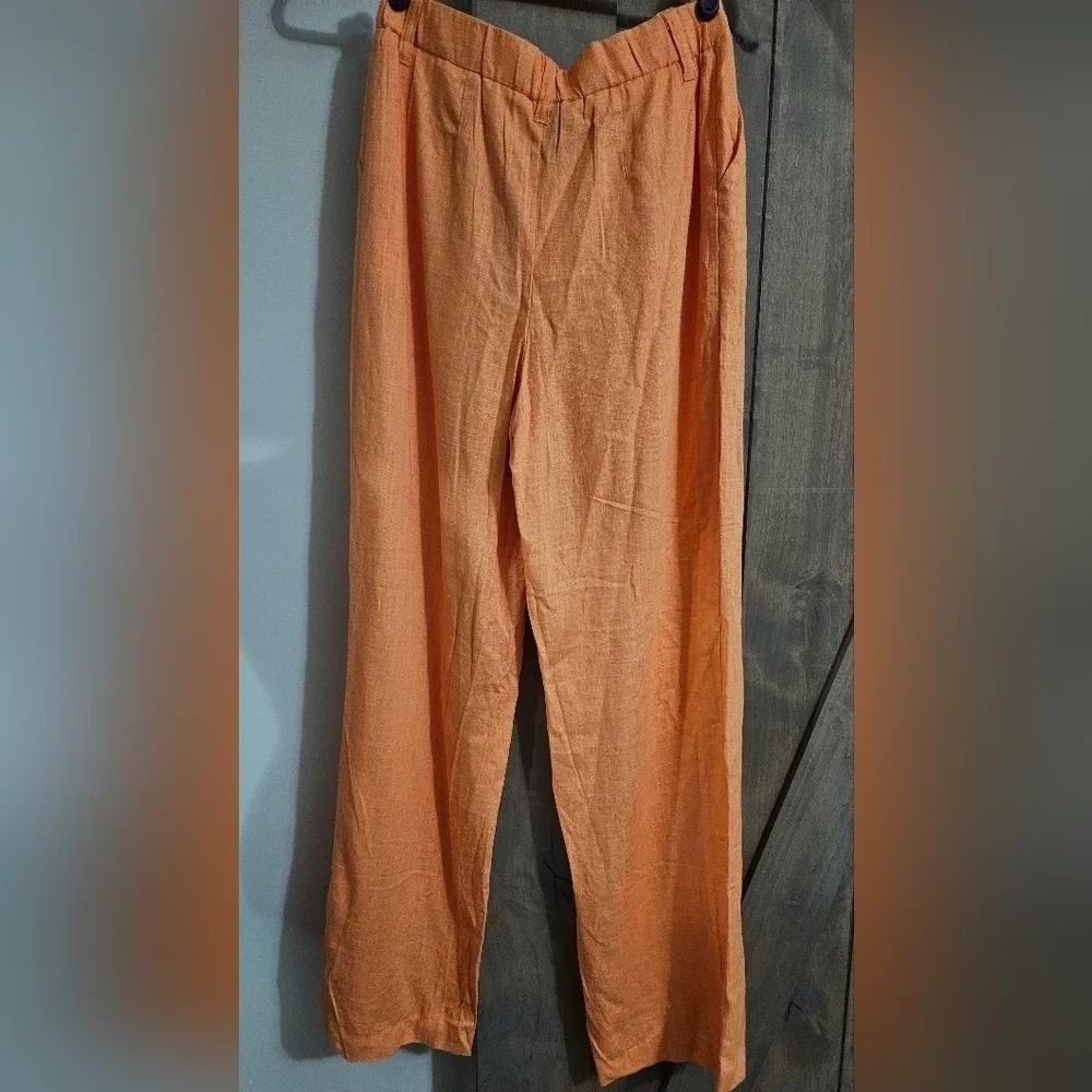 H&M Linen Blend Pleated Tailored Trousers In Orange. Size Small NWT